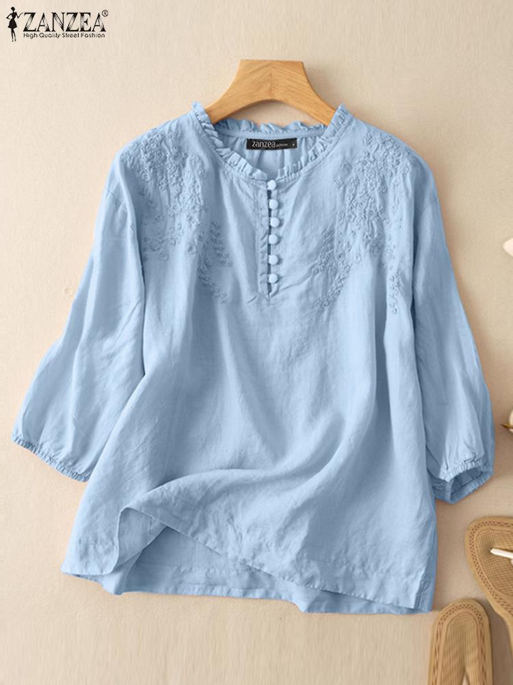 Embroidery Job - ZANZEA Summer Vintage Shirts Elegant OL