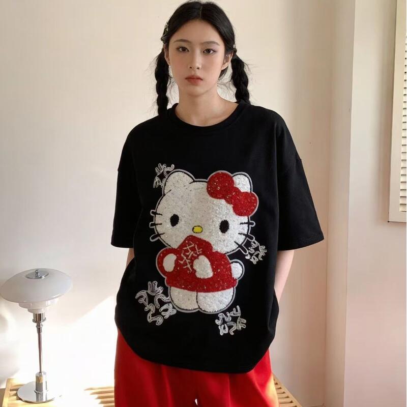 Embroidery Shirt - Cute Short-Sleeved Hello Kitty Summer New