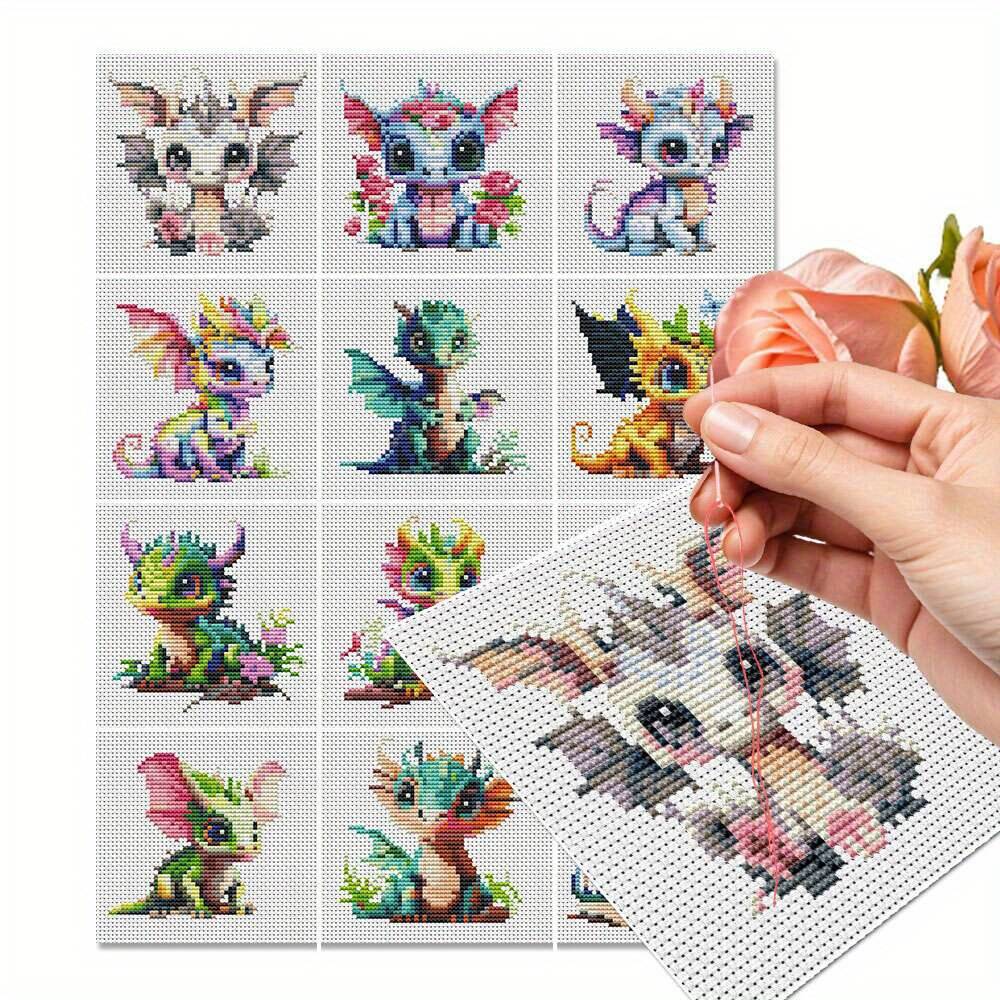 Embroidery Job - 12Pcs Dragon Cross Stitch 11CT Printed
