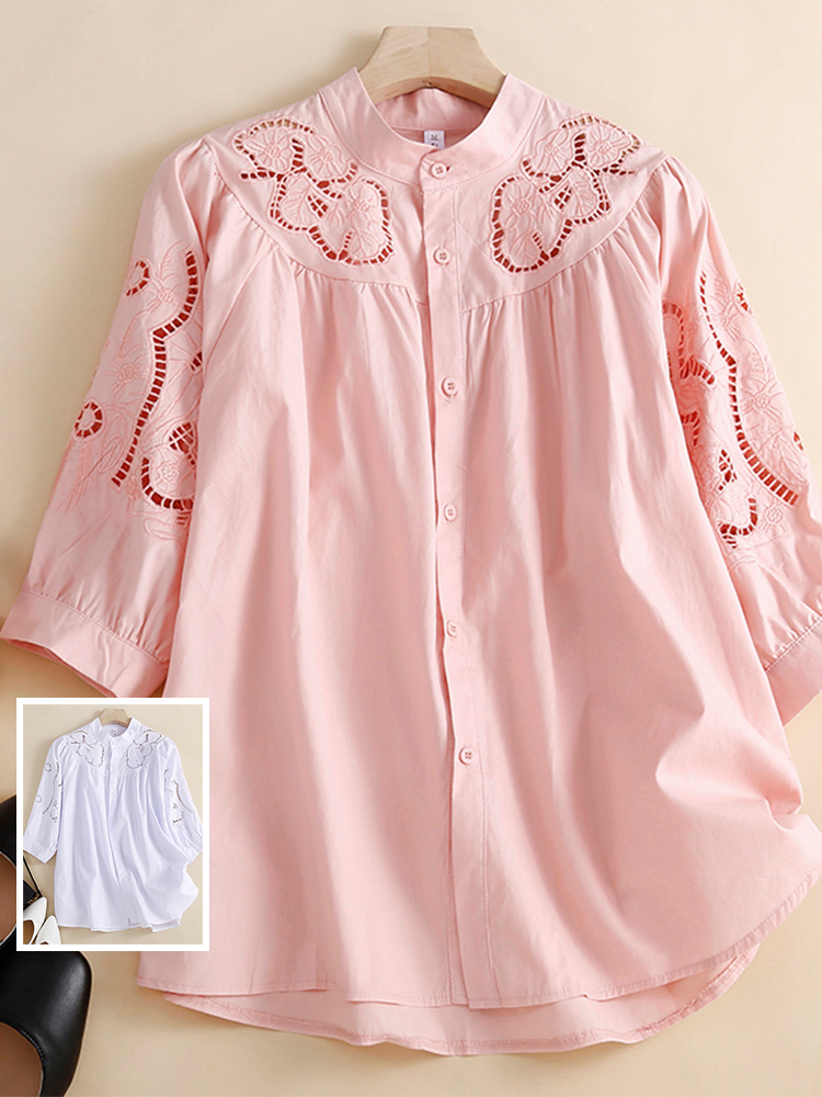 Embroidery Artist - Retro Artistic Hollow Embroidery Casual irt