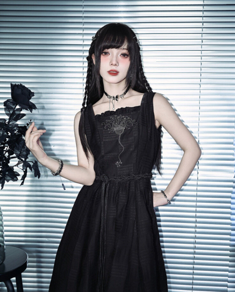 Embroidery Dress - New Crinoid Embroidery Black Double Layer