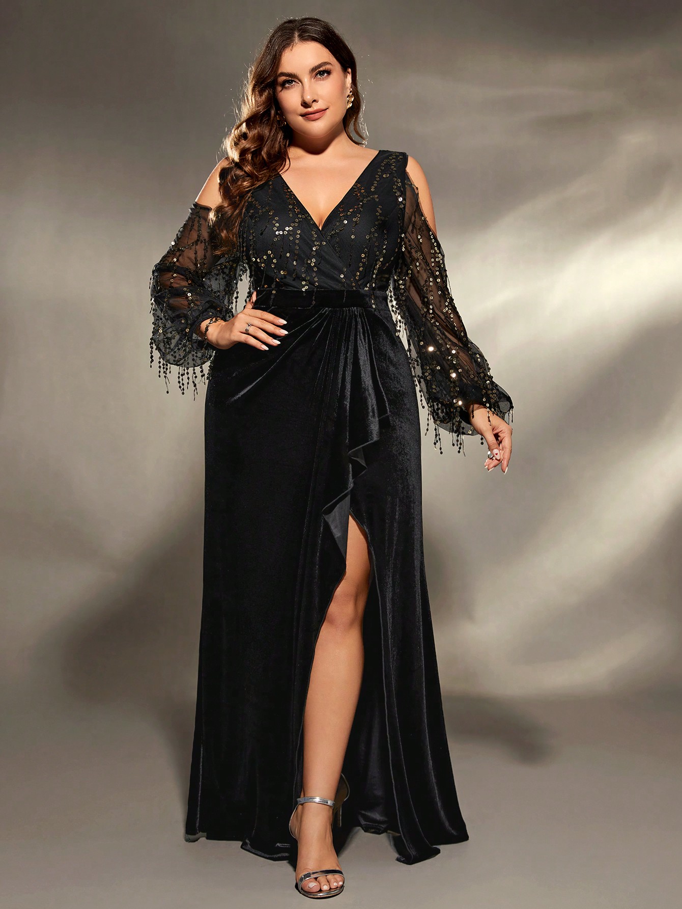 Embroidery Abaya - Mgiacy plus size Deep V cross