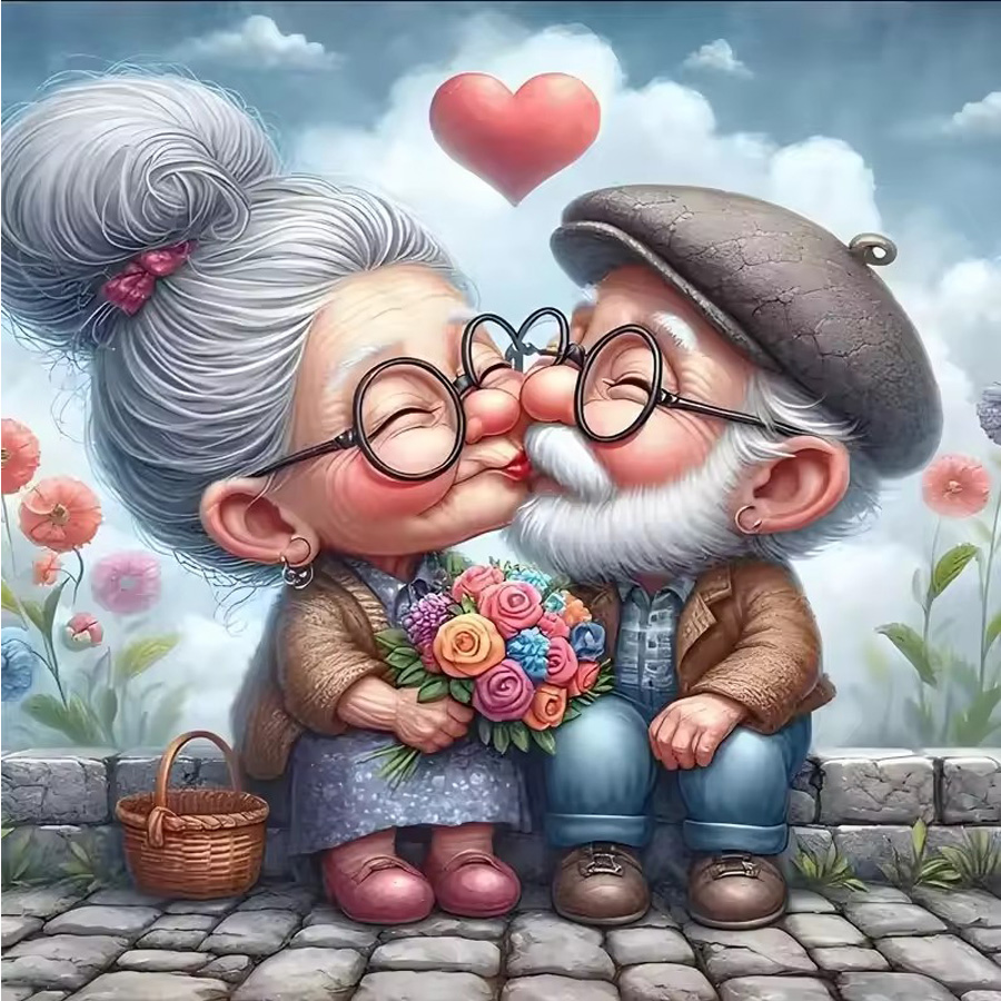 Embroidery Kiss - Romantic kiss between elderly couple diamond