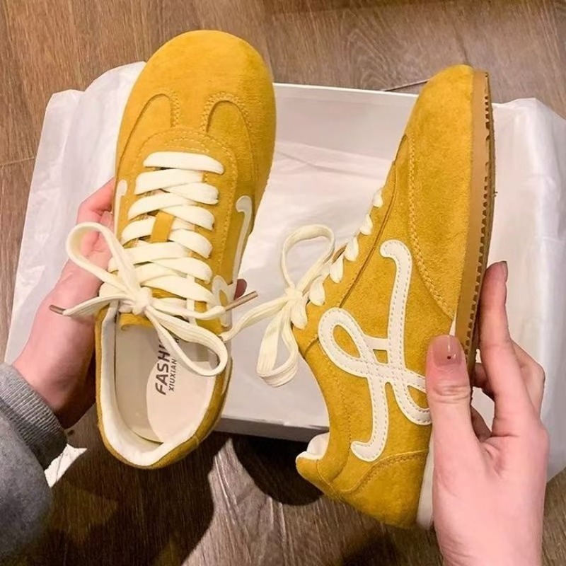 Embroidery Lace - Ladies Vintage Embroidery Suede Trainers Lace‑Up
