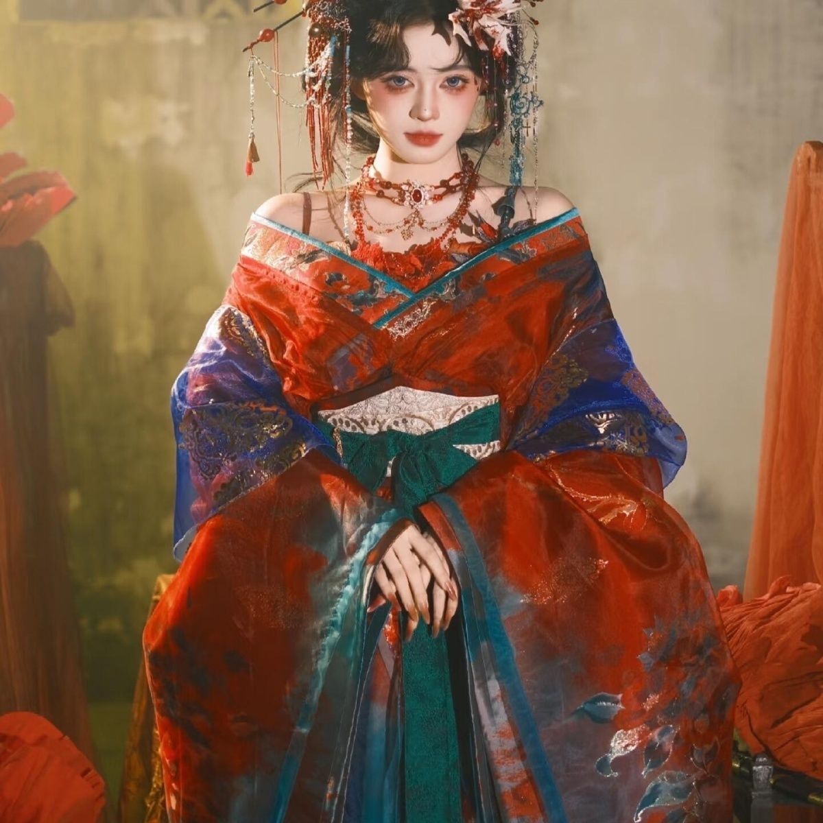 Embroidery Dress - Black Blue Embroidery Hanfu Women's Upgraded