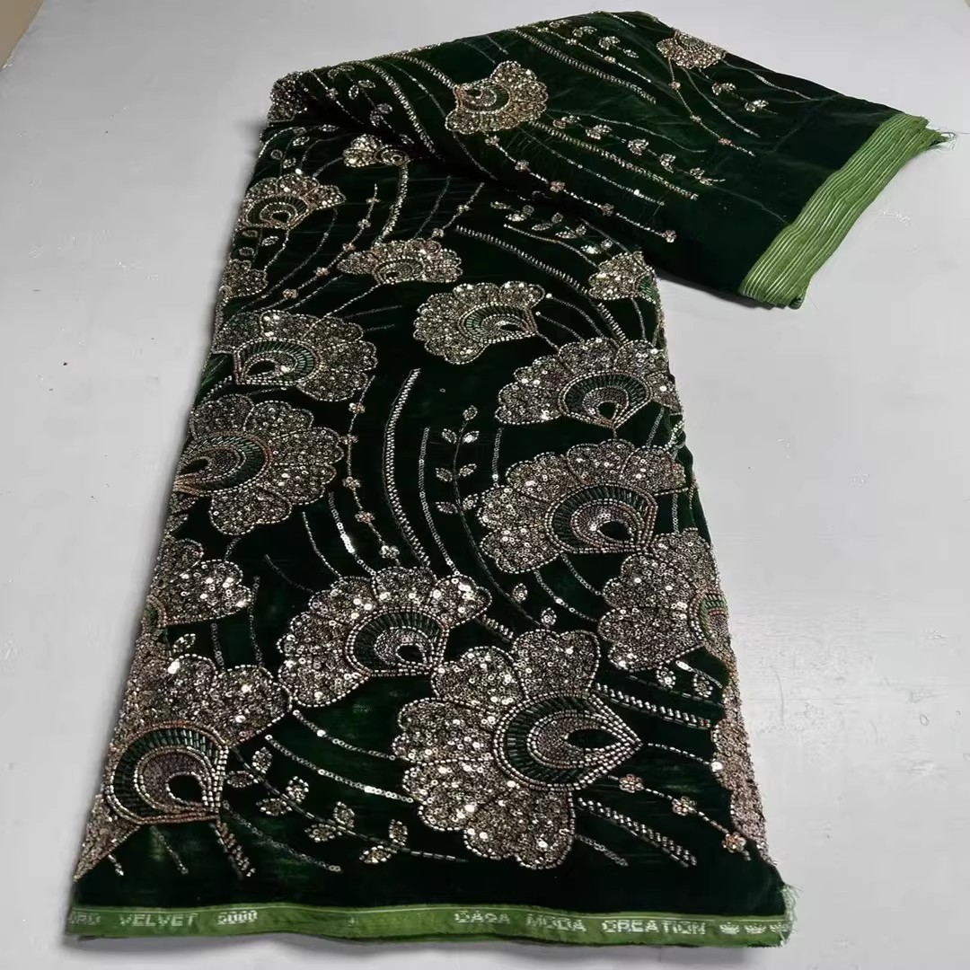 Velvet Fabric Embroidery - 5yard New velvet tela Sequin bead
