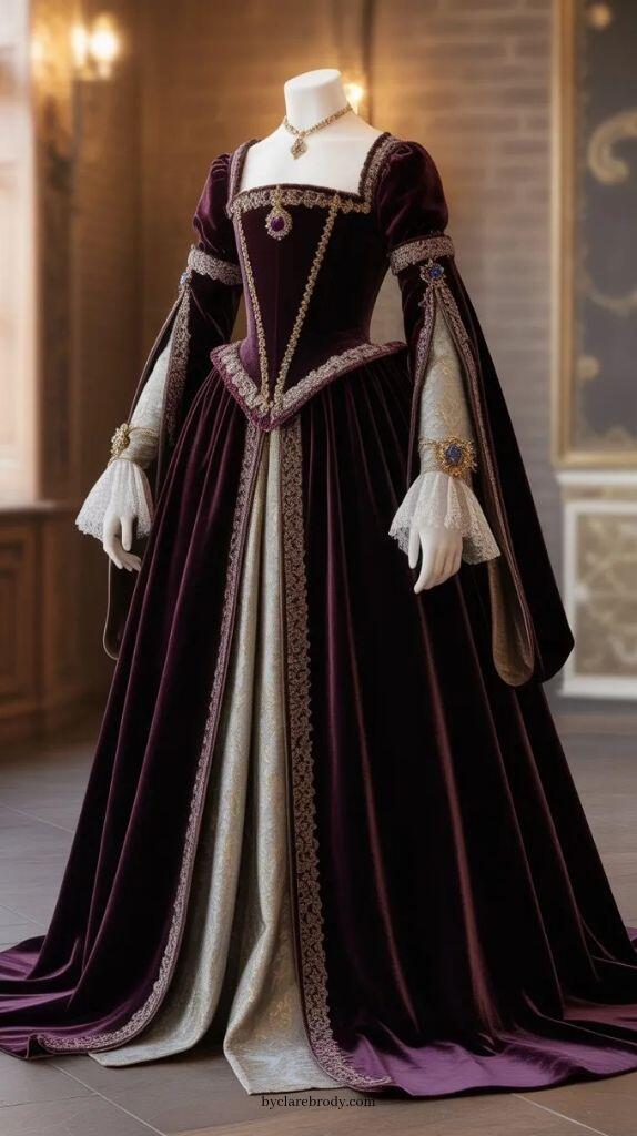 Embroidery Dress - Vintage Duchess Purple Prom Gown Masquerade