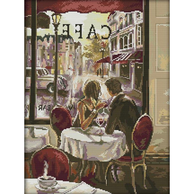 Embroidery Artist - Cafe Couple Artistic Figures Cross Stitch