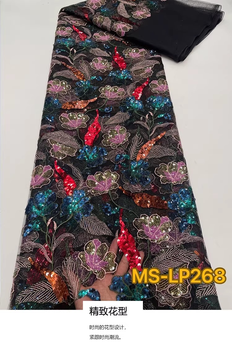 Embroidery Abaya - 1yard Luxury Double color bead flower