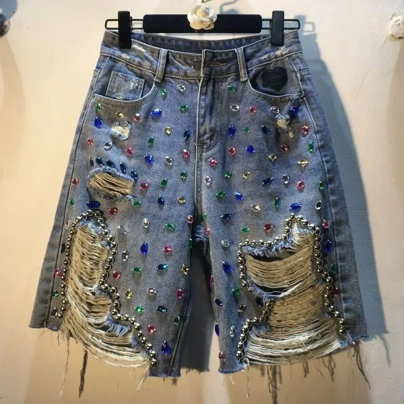 Embroidery Jeans Sakura - 2025 Summer Short Pants High Waist