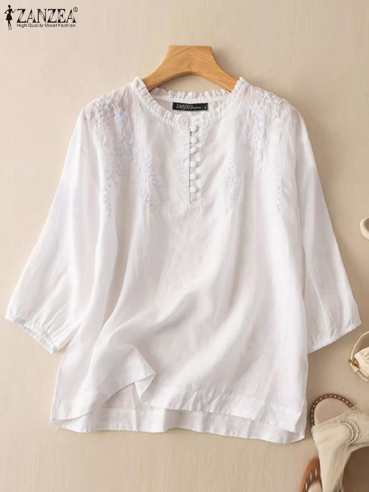 ZANZEA Summer Vintage Shirts E - огляд і ціна Embroidery Job