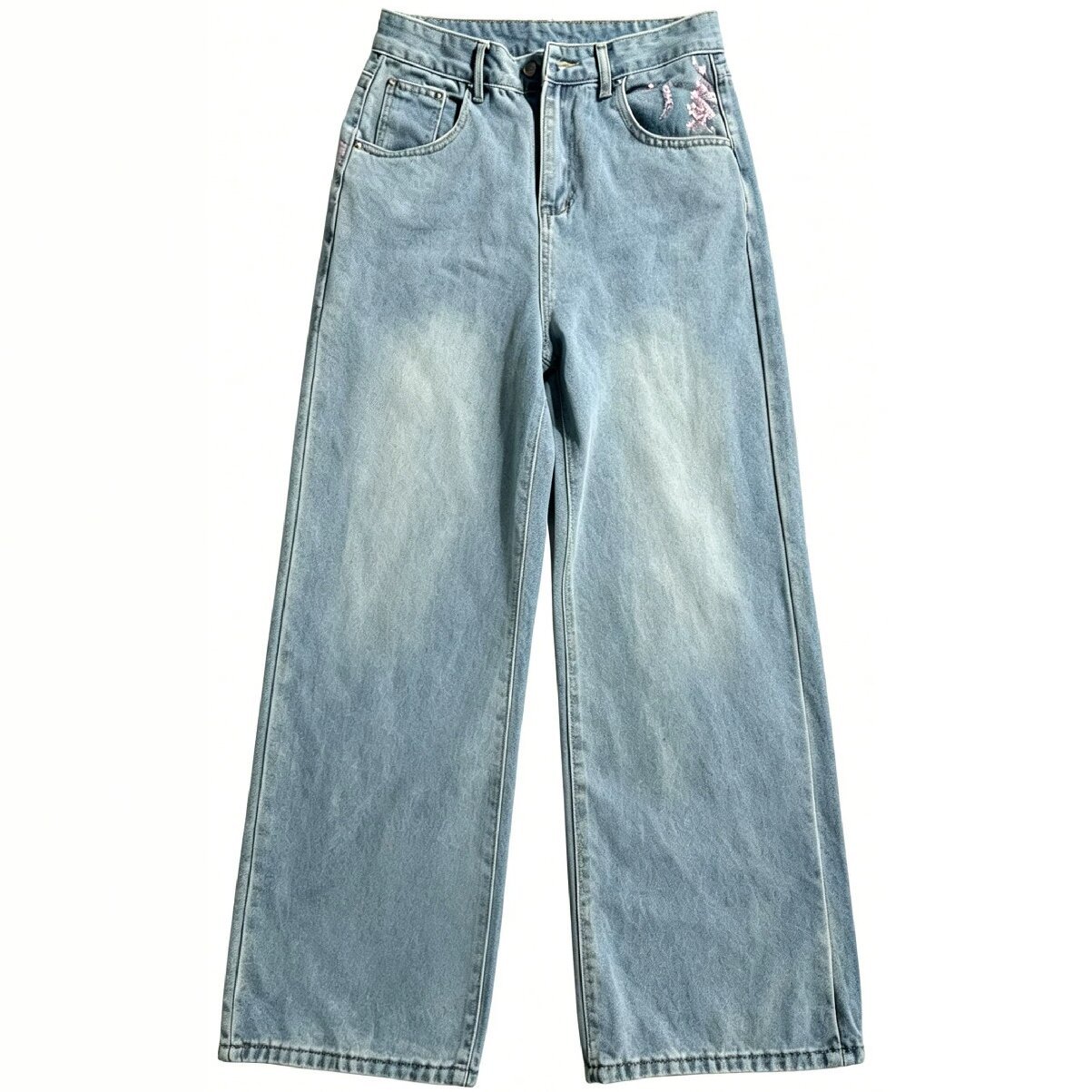 High Waist Loose Straight Leg  - огляд і ціна Embroidery Jeans Sakura
