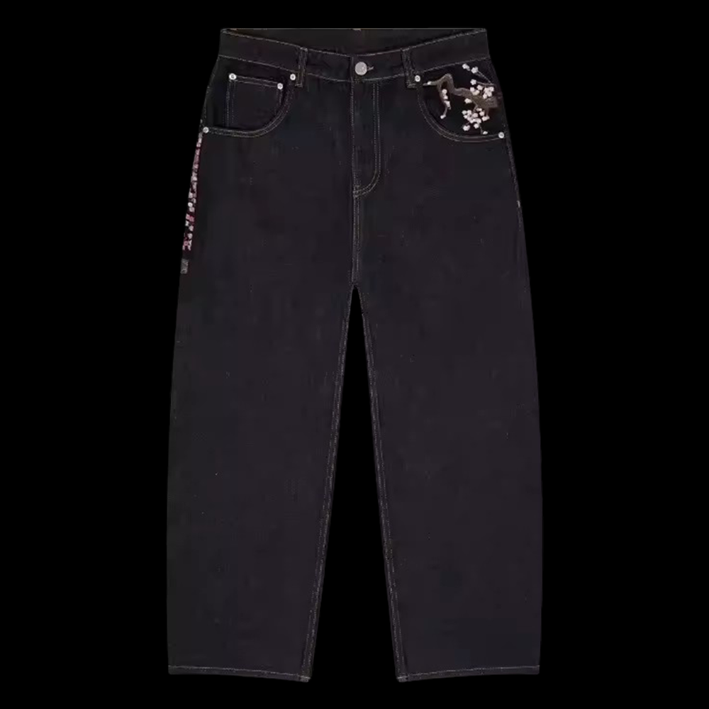Y2K Mens Womens Harajuku Hip H - огляд і ціна Embroidery Jeans Sakura