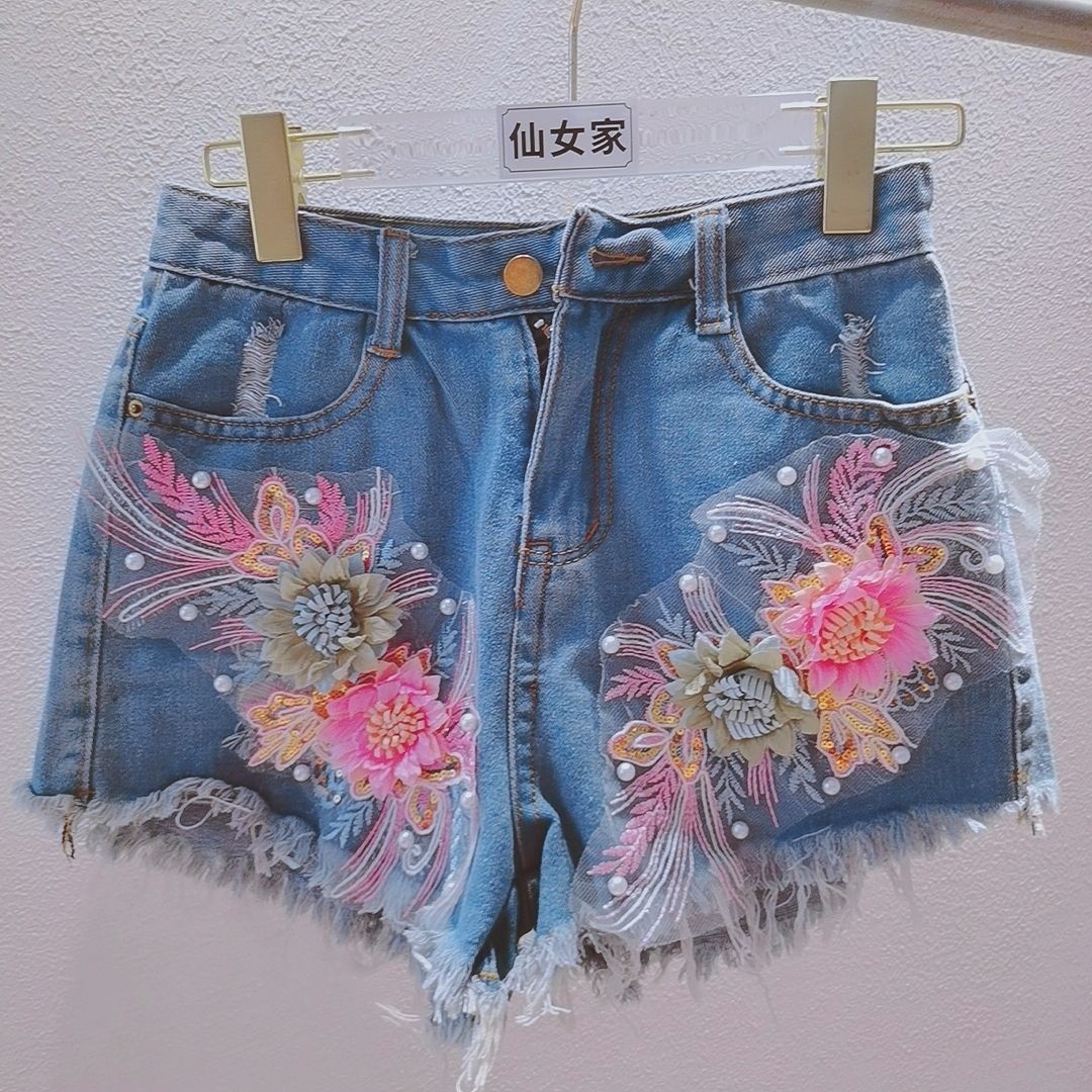 Korean Fashion Women Summer De - огляд і ціна Embroidery Jeans Sakura