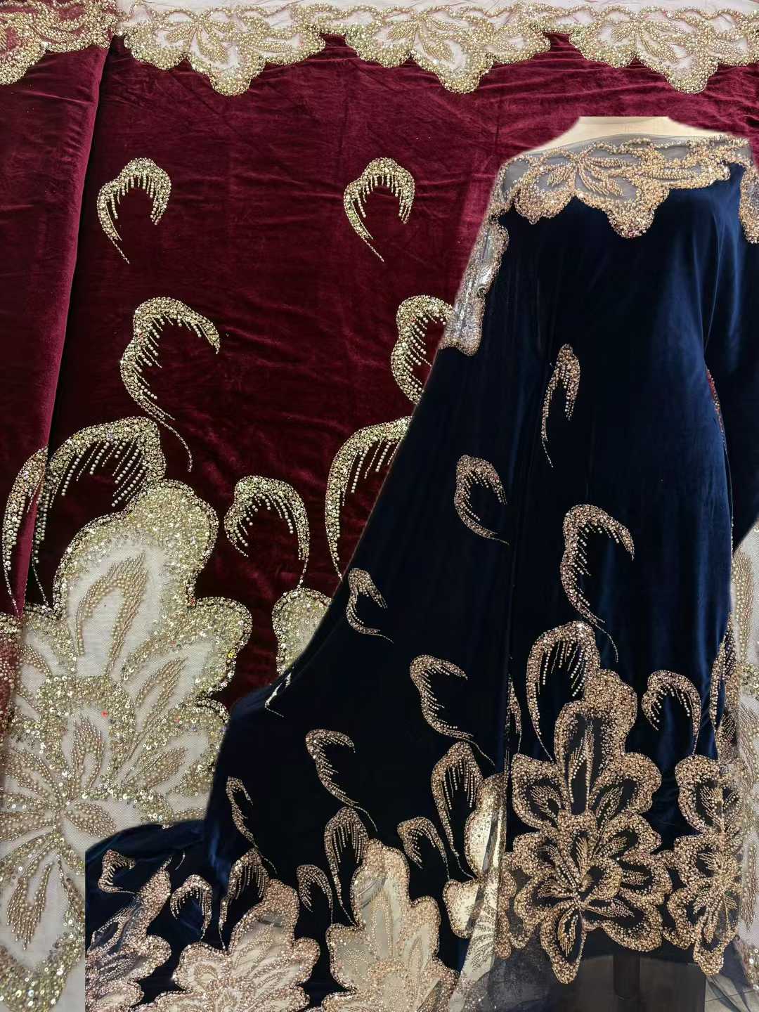 African Velvet Beaded Heavy La - огляд і ціна Velvet Fabric Embroidery
