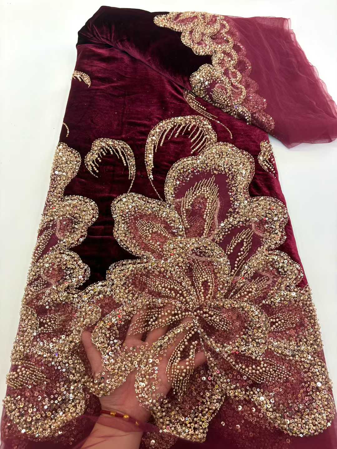 African Velvet Beaded Heavy La - огляд і ціна Velvet Fabric Embroidery