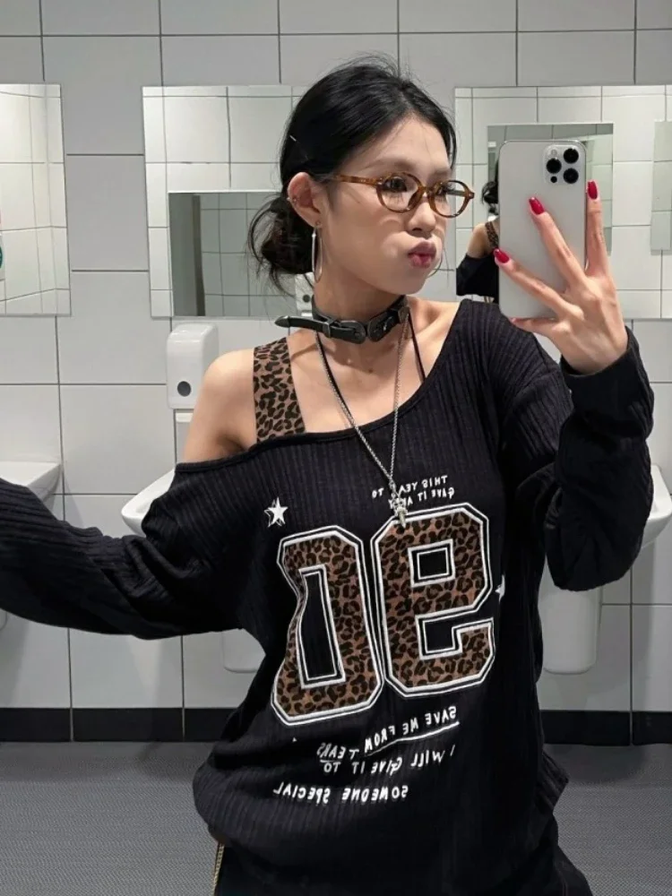 Y2K Patchwork Leopard Print T- - огляд і ціна Embroidery Shirt