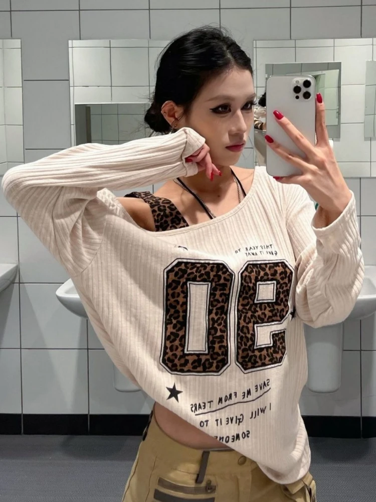 Y2K Patchwork Leopard Print T- - огляд і ціна Embroidery Shirt