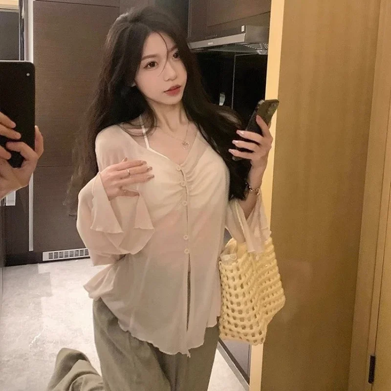 Sheer Flare Sleeve Blouse - Y2 - огляд і ціна Embroidery Shirt