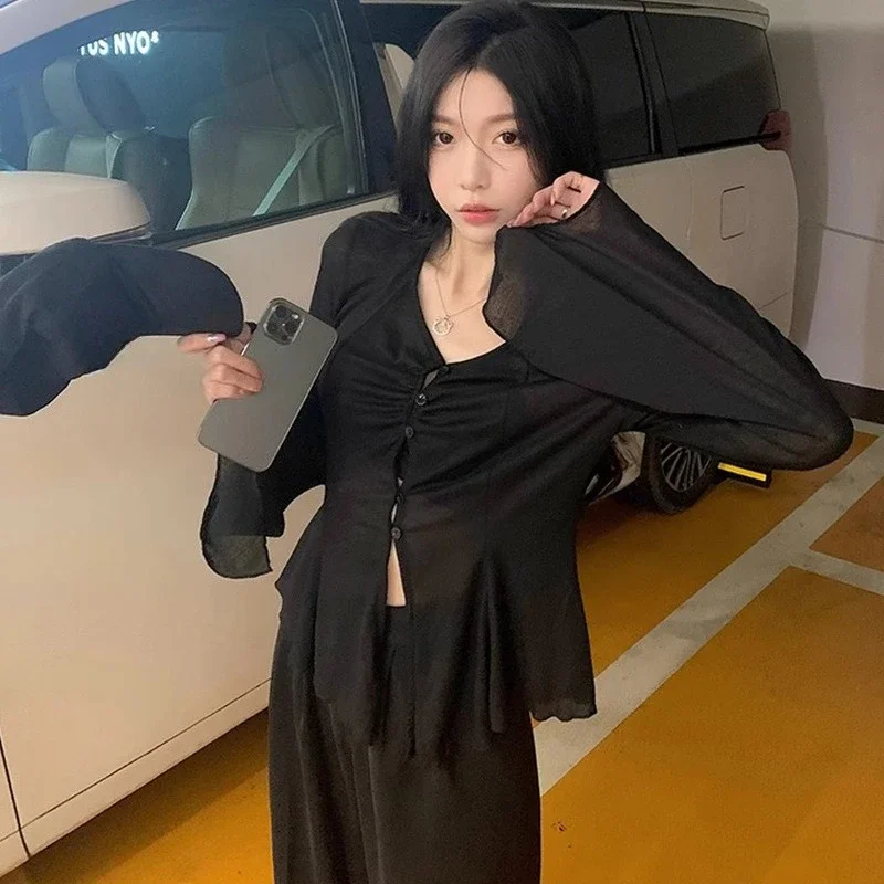 Sheer Flare Sleeve Blouse - Y2 - огляд і ціна Embroidery Shirt