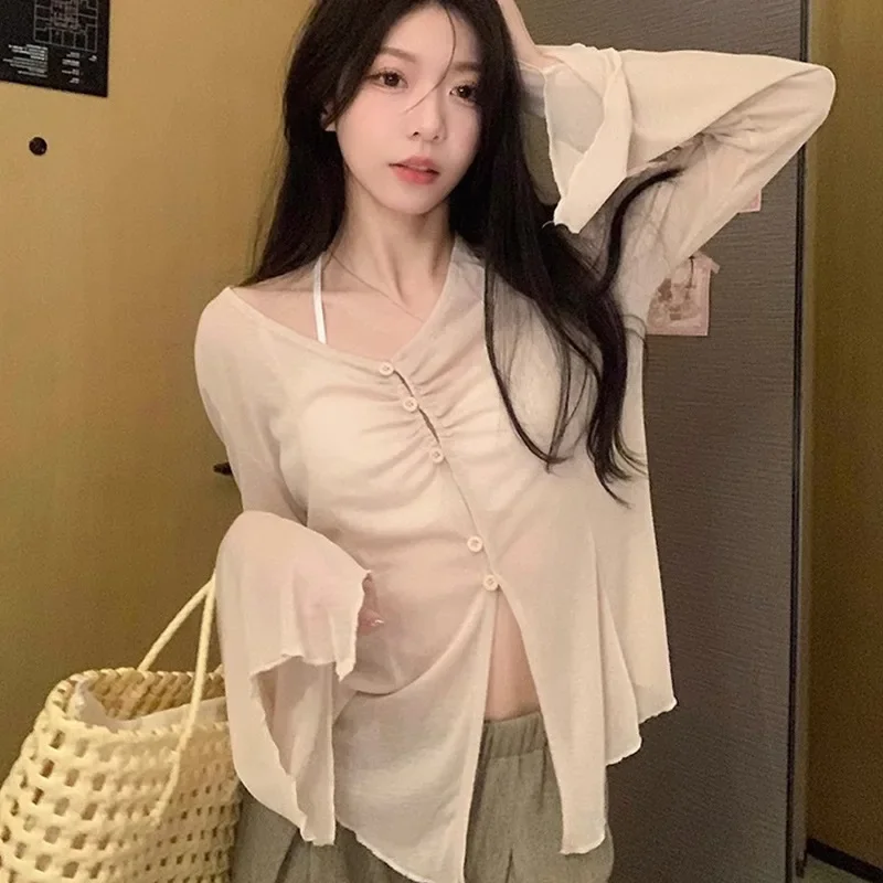 Sheer Flare Sleeve Blouse - Y2 - огляд і ціна Embroidery Shirt