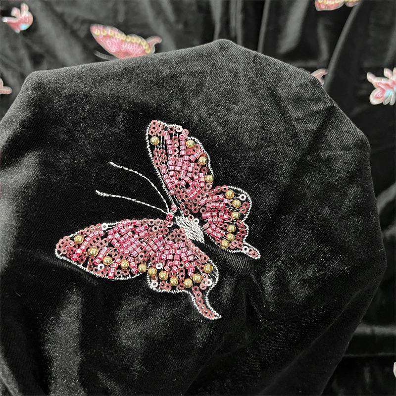 Black soft velvet fabric with  - огляд і ціна Velvet Fabric Embroidery