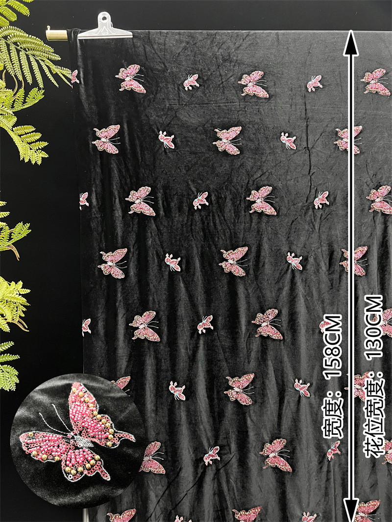 Black soft velvet fabric with  - огляд і ціна Velvet Fabric Embroidery