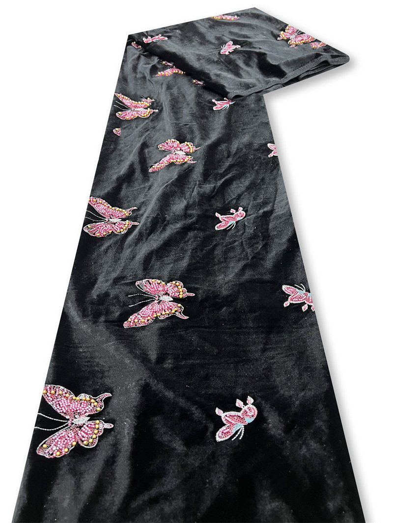 Black soft velvet fabric with  - огляд і ціна Velvet Fabric Embroidery
