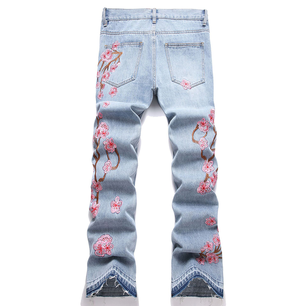 Men Flower Embroidery Denim Je - огляд і ціна Embroidery Jeans Sakura